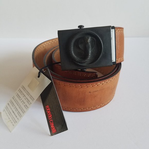 NWT Unisex Roberto Cavalli Italian Genuine Leather Snake Belt Size XL
